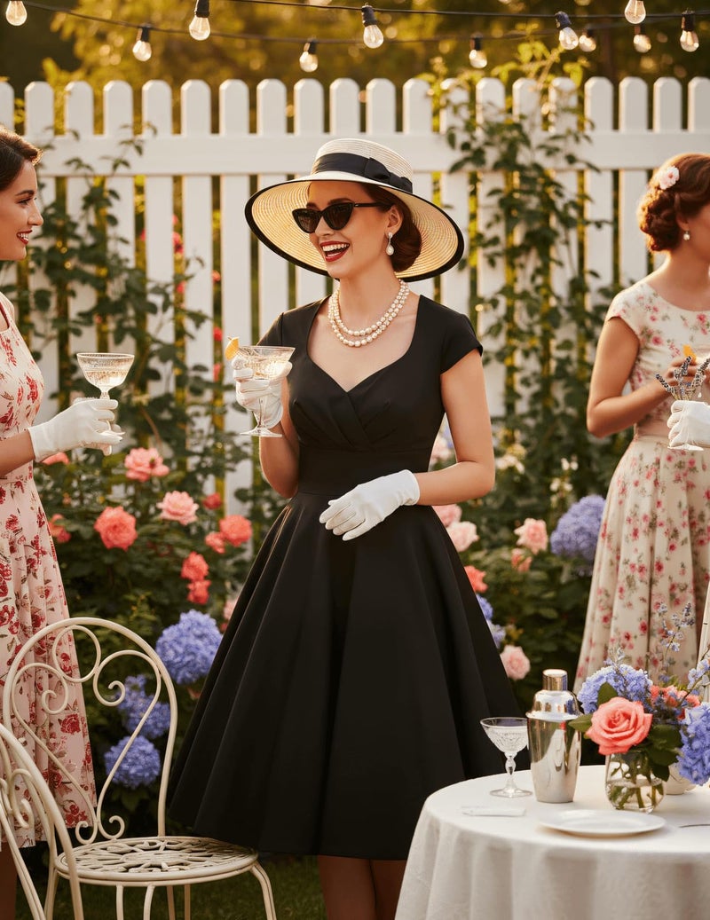 Bbonlinedress Plus Size Black Cocktail Dress Women Wedding Guest 1950s Vintage Retro Formal Party Swing Dress Black 2XL - Image 2